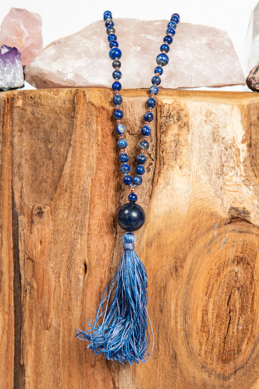 mala per la pratica della meditazione in lapislazzuli e rame
