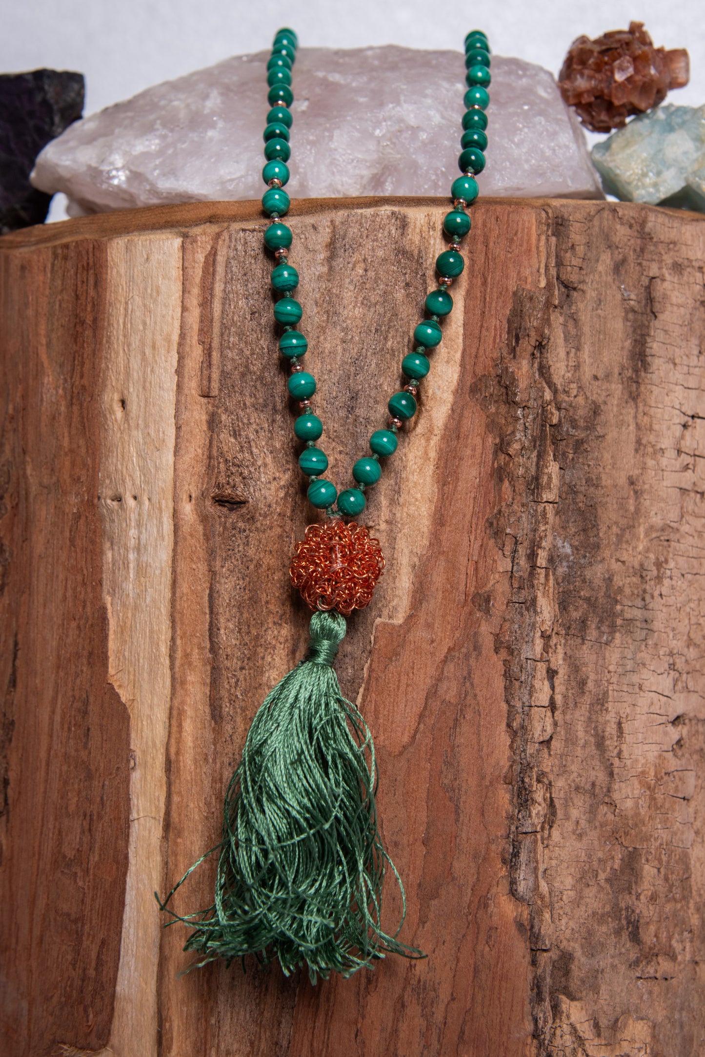 la madregea mala 108 in malachite naturale e rame per meditare