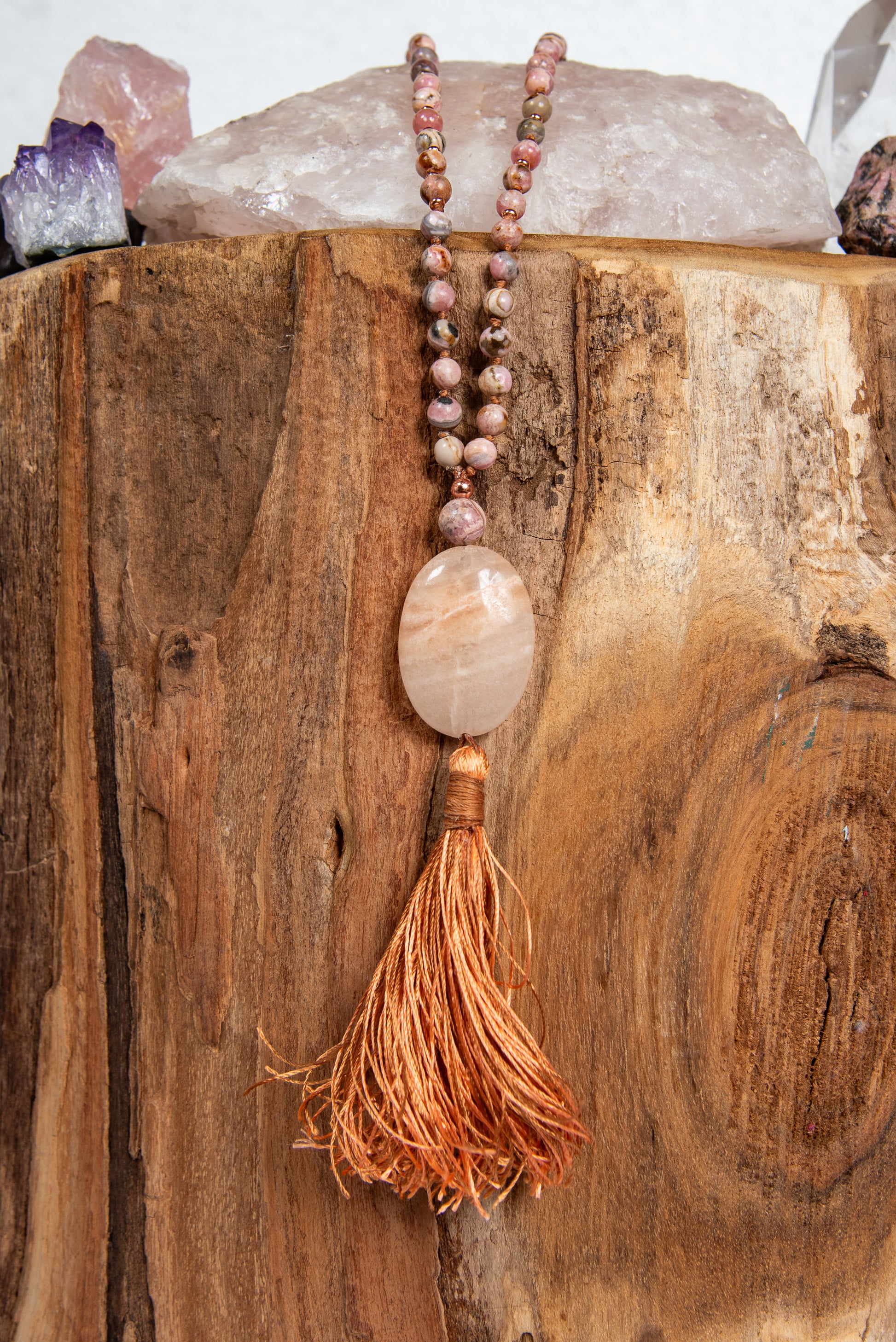 mala per la pratica della meditazione in rodocrosite e calcite