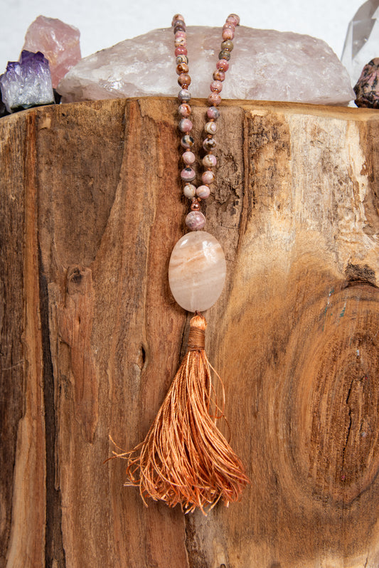 mala per la pratica della meditazione in rodocrosite e calcite