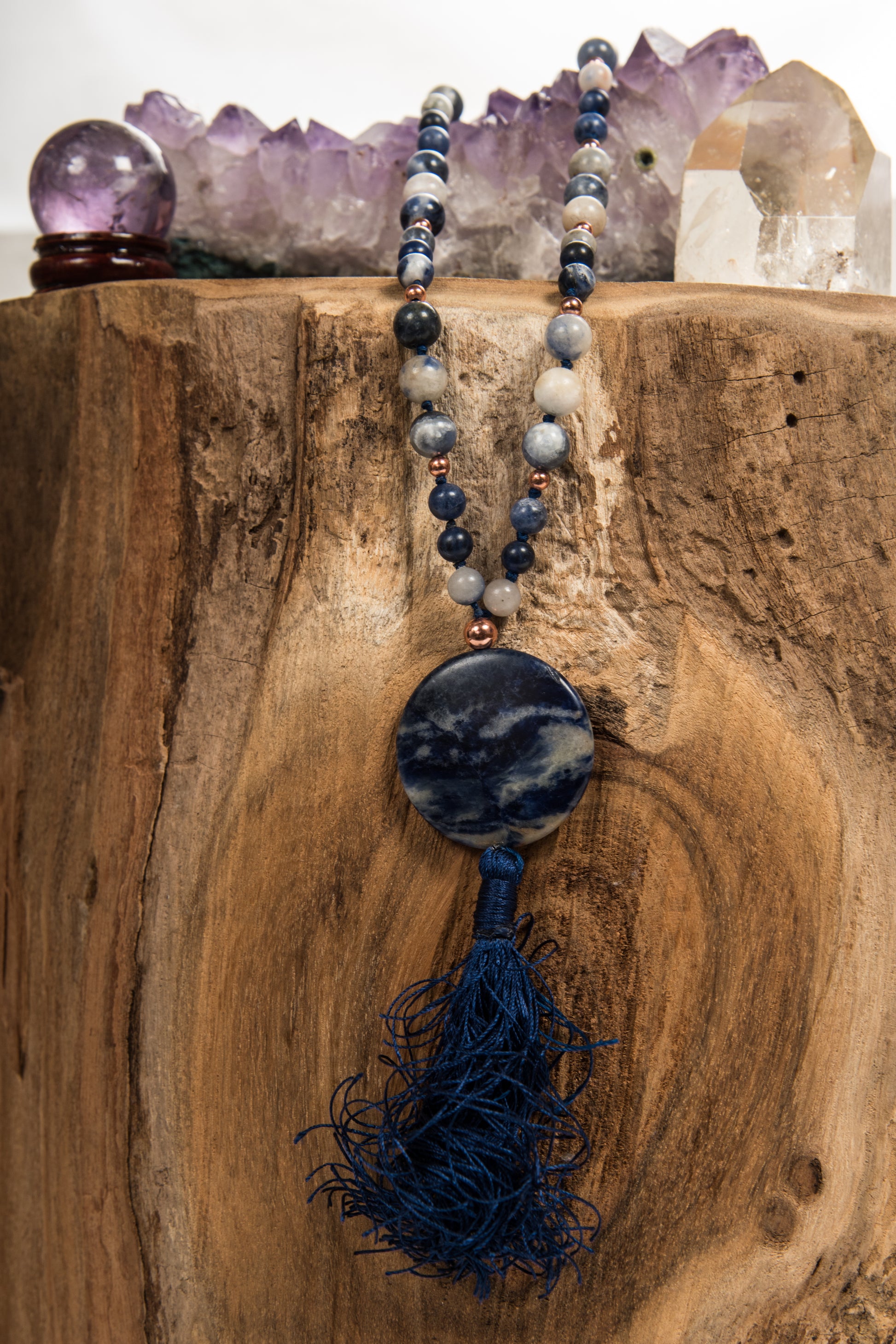 mala in sodalite e rame per meditare fatta a mano