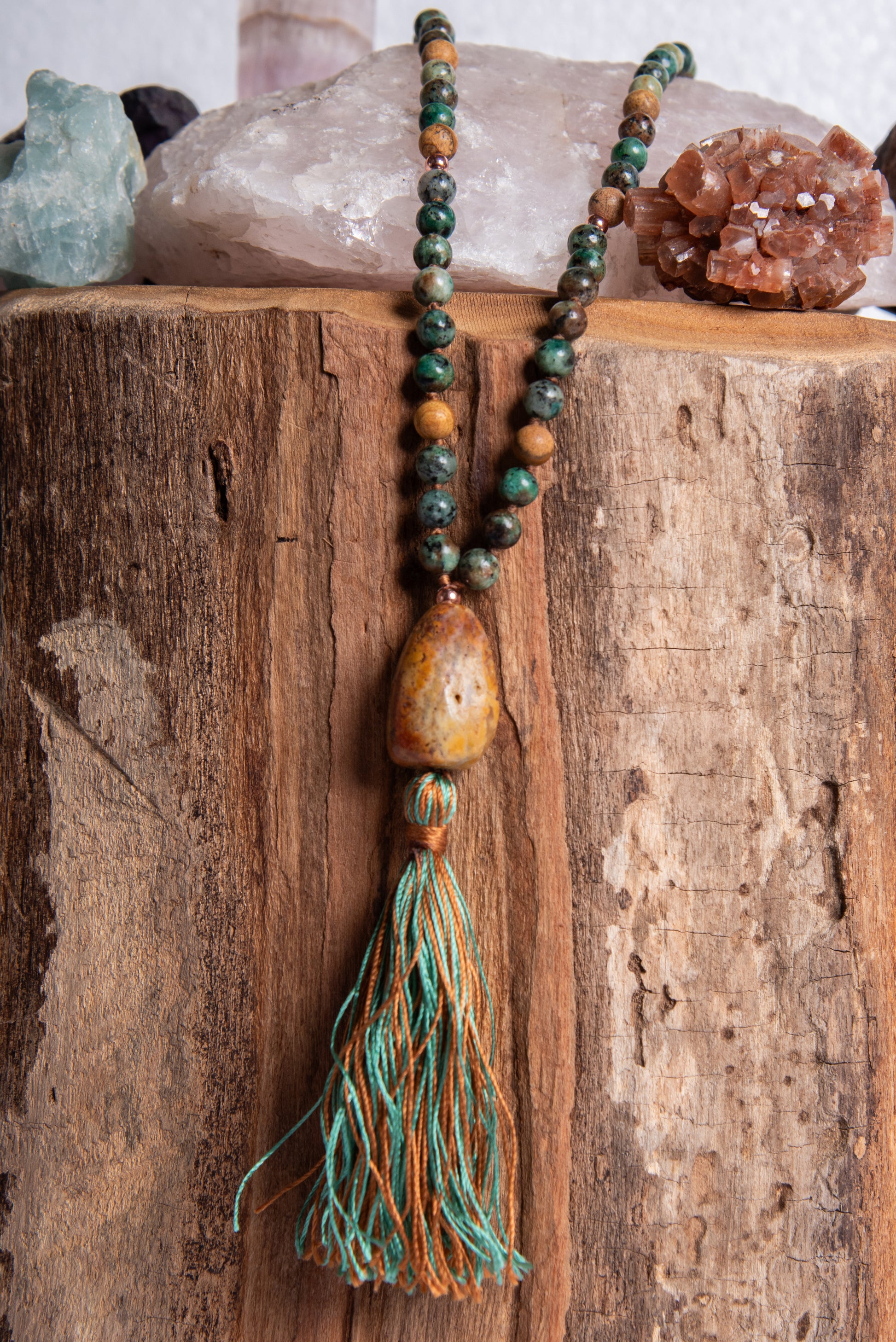 mala da meditazione in turchese africano e diaspro paesaggio