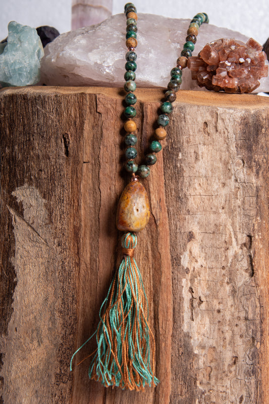 mala da meditazione in turchese africano e diaspro paesaggio