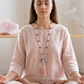 Mala con pietre naturali di Quarzo rosa, Granato almandino, Pietra Guru Quarzo rosa, Rame