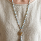 Mala 108 perle Calcite blu, pietra guru Agata, rame
