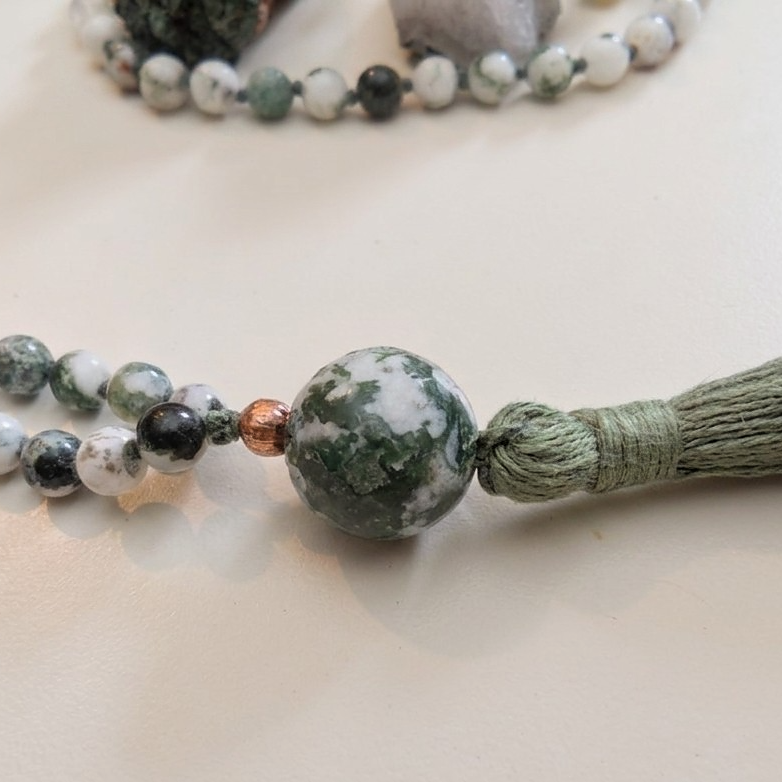 Mala 108 in Agata albero, Pietra guru Agata albero, Rame