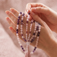 Mala con pietre naturali di Quarzo rosa, Granato almandino, Pietra Guru Quarzo rosa, Rame