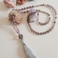Mala da meditazione 108 Quarzo Fumè, Tormalina vari colori, pietra guru Quarzo Fumé , rame