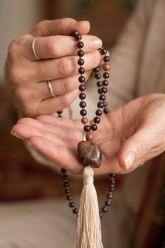 Mala in Bronzite, pietra guru in Bronzite, rame