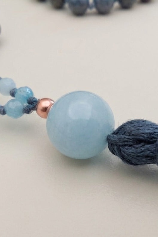Mala in Dumortierite, Acquamarina, Pietra Guru Acquamarina, Rame
