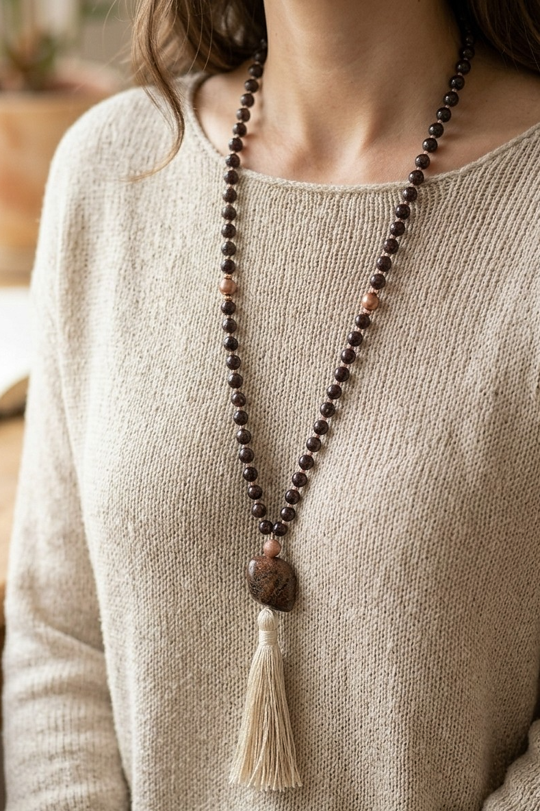 Mala in Bronzite, pietra guru in Bronzite, rame