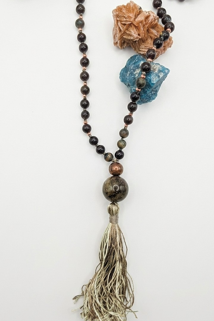 Mala da meditazione in Ossidiana dorata, Pietra Guru Ossidiana dorata, Rame