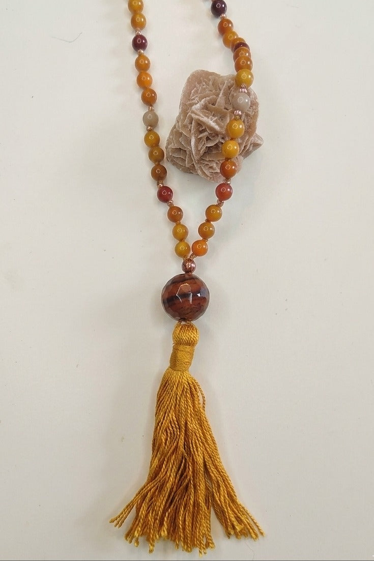 Mala in Mookaite, Pietra Guru Agata, Rame