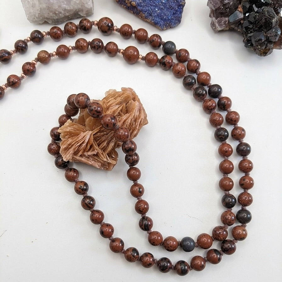 Mala in Ossidiana mogano, Pietra Guru Ossidiana Mogano, Rame