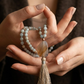 Mala 108 perle Calcite blu, pietra guru Agata, rame