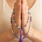 Mala collana 108 perle di Ametista, Magnesite e Apatite, Pietra Guru Ametista, Rame