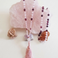 Mala con pietre naturali di Quarzo rosa, Granato almandino, Pietra Guru Quarzo rosa, Rame