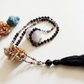 Mala 108 perle Tormalina naturale vari colori e Onice, Pietra Guru Onice, Rame