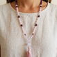Mala con pietre naturali di Quarzo rosa, Granato almandino, Pietra Guru Quarzo rosa, Rame