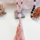 Mala con pietre naturali di Quarzo rosa, Granato almandino, Pietra Guru Quarzo rosa, Rame