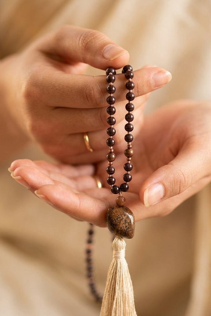 Mala in Bronzite, pietra guru in Bronzite, rame
