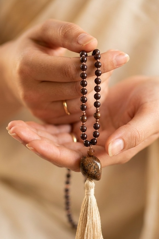 Mala in Bronzite, pietra guru in Bronzite, rame
