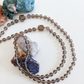 Mala da meditazione 108 perle Quarzo Fumè, pietra guru Quarzo Fumè, rame