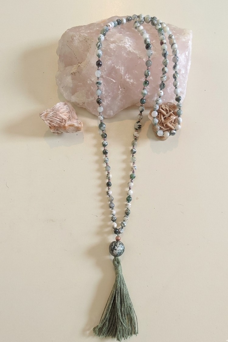 Mala 108 in Agata albero, Pietra guru Agata albero, Rame