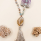 Mala 108 perle Calcite blu, pietra guru Agata, rame