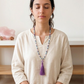 Mala collana 108 perle di Ametista, Magnesite e Apatite, Pietra Guru Ametista, Rame