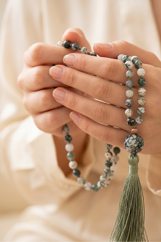 Mala 108 in Agata albero, Pietra guru Agata albero, Rame