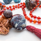 Mala fatta a mano con pietre dure naturali in Agata rossa, Lepidolite, Pietra Guru Diaspro oceano, Rame