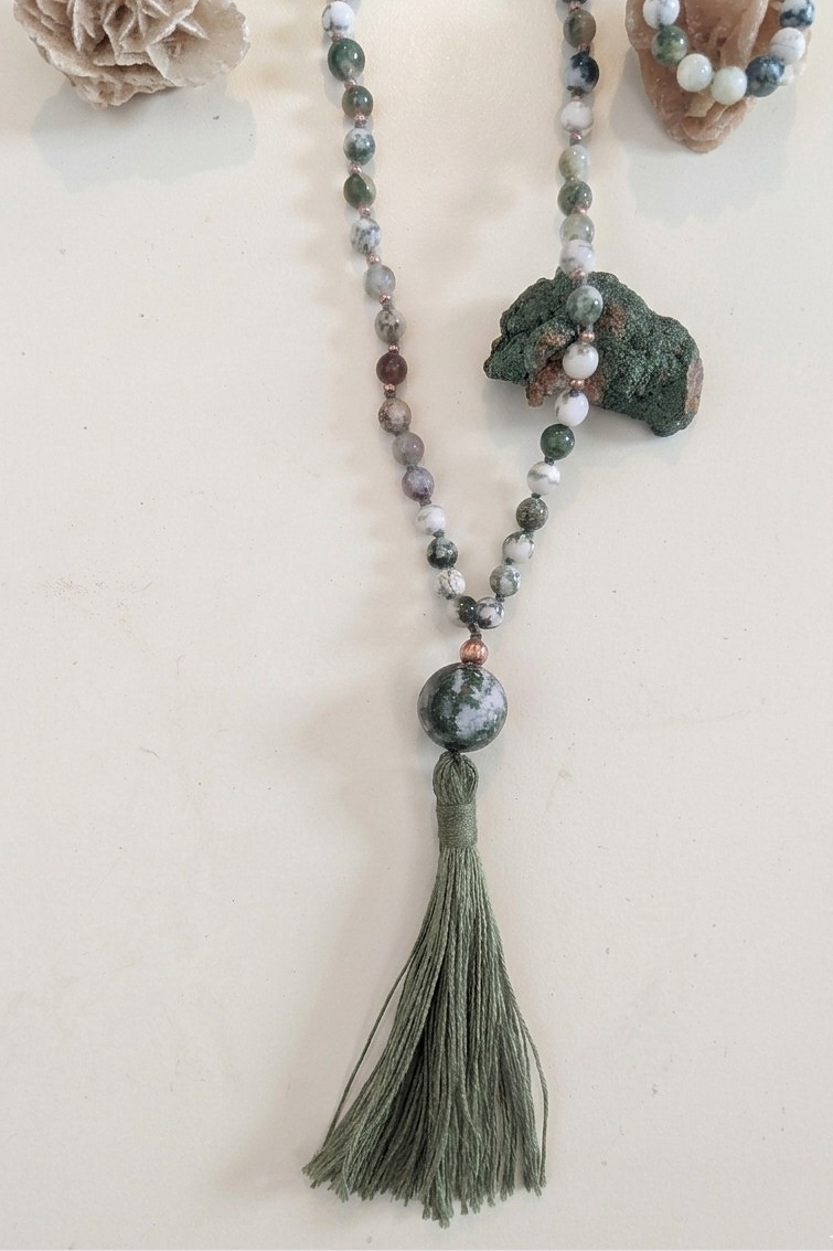 Mala 108 in Agata albero, Pietra guru Agata albero, Rame