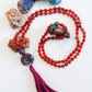 Mala fatta a mano con pietre dure naturali in Agata rossa, Lepidolite, Pietra Guru Diaspro oceano, Rame