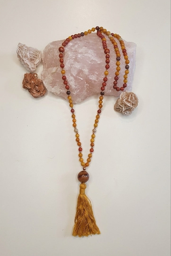 Mala in Mookaite, Pietra Guru Agata, Rame