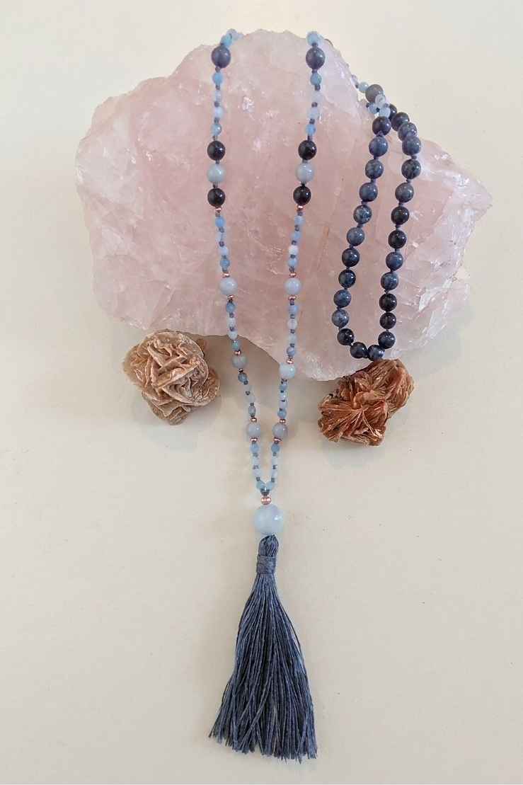 Mala in Dumortierite, Acquamarina, Pietra Guru Acquamarina, Rame