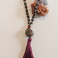 Mala da meditazione 108 perle in Pietra sangue di drago, Agata rossa, Pietra Guru Labradorite, Rame