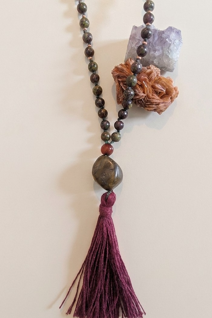 Mala da meditazione 108 perle in Pietra sangue di drago, Agata rossa, Pietra Guru Labradorite, Rame