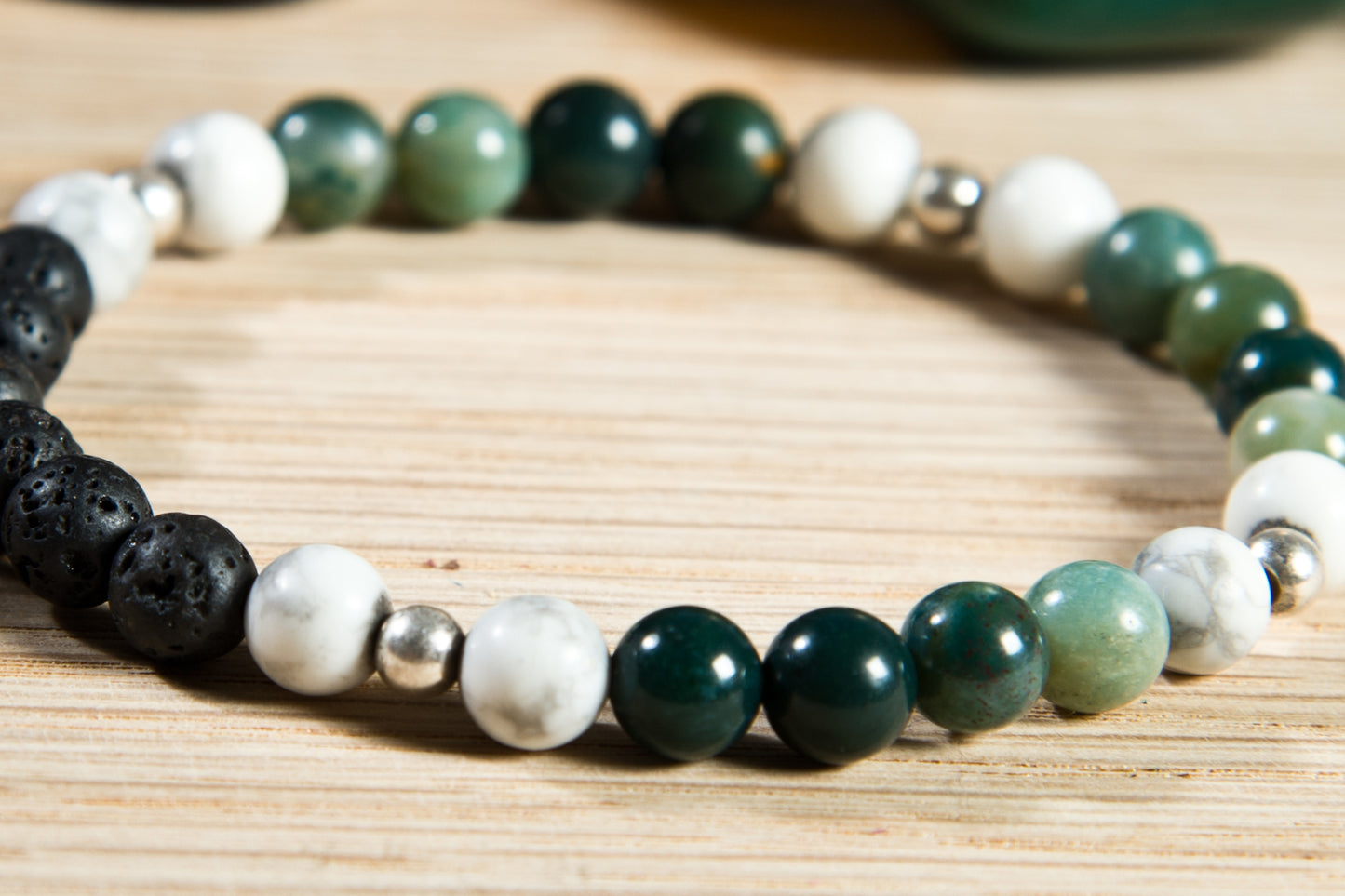 Agata muschiata, howlite, lava, argento 925, charms