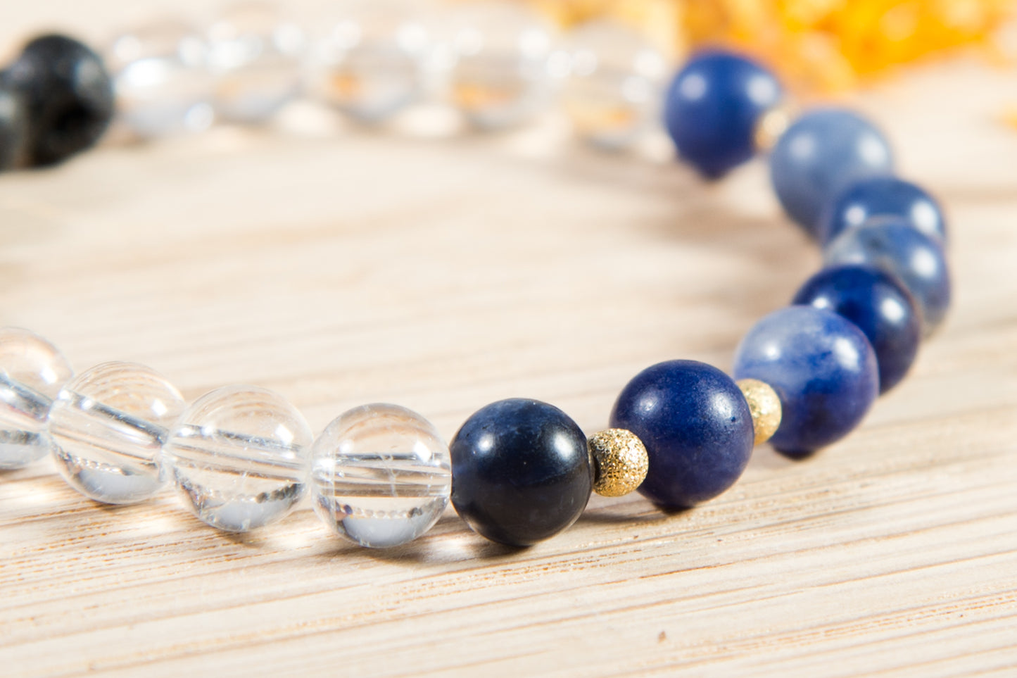 Sodalite, cristallo di rocca, lava, argento dorato 925, charms
