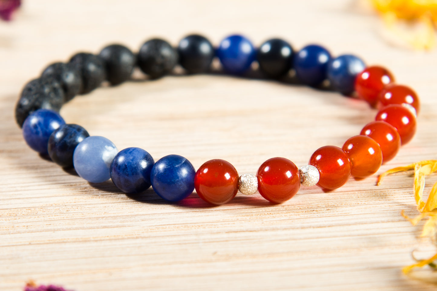 Sodalite, agata rossa, lava, argento 925