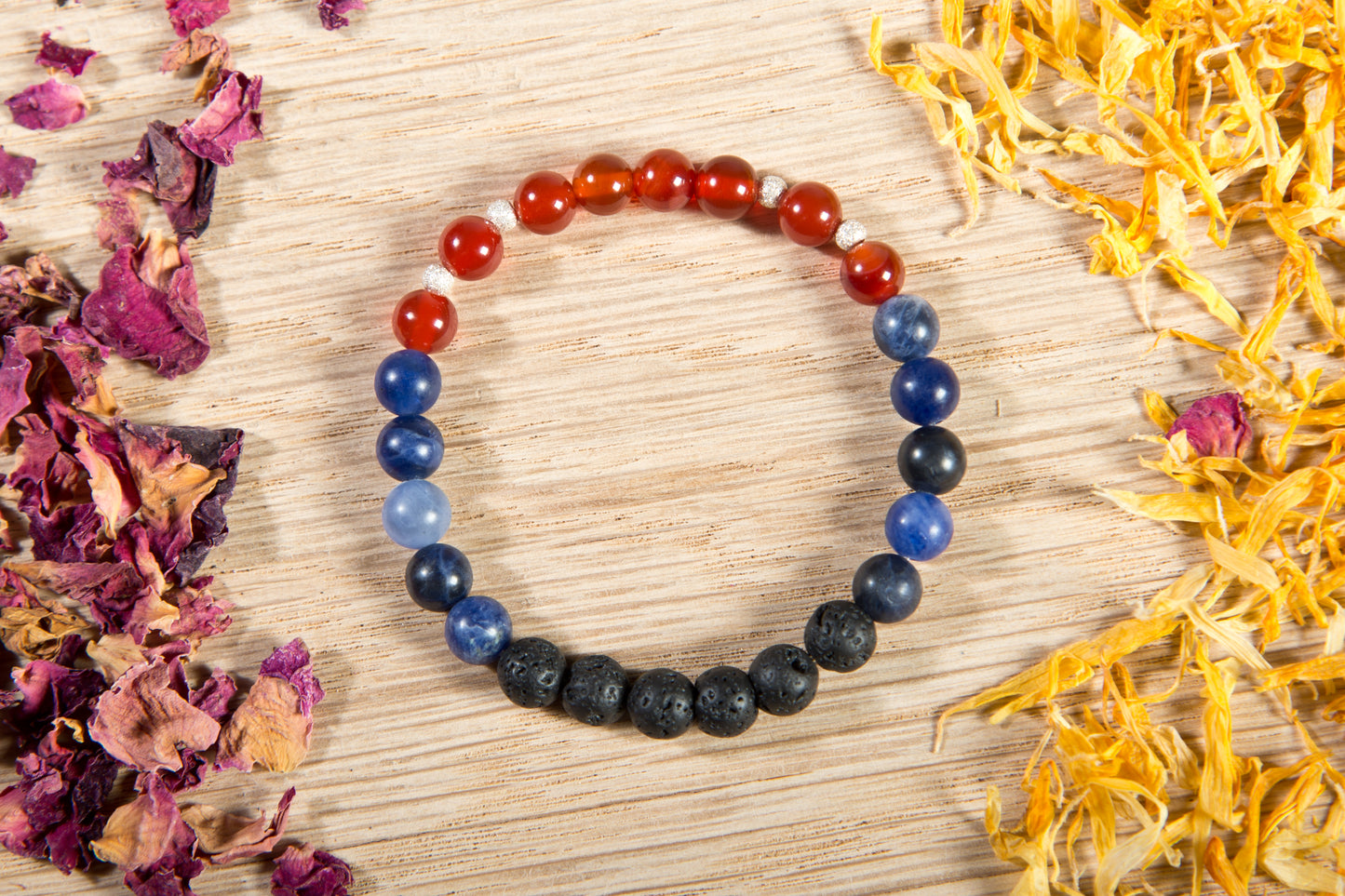 Sodalite, agata rossa, lava, argento 925